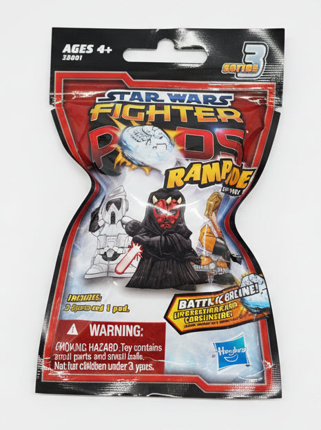 A Star Wars Fighter Blinds Rumble 3-pack blind bag toy package by Hasbro, containing a Super Stormtrooper and 1 pack, shown on a plain light background.
