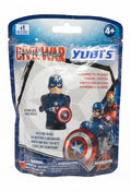 Captain America Yubt's Mystery Figure blind bag packaging, featuring a blue and white design with illustrations of Captain America and Marvel branding.