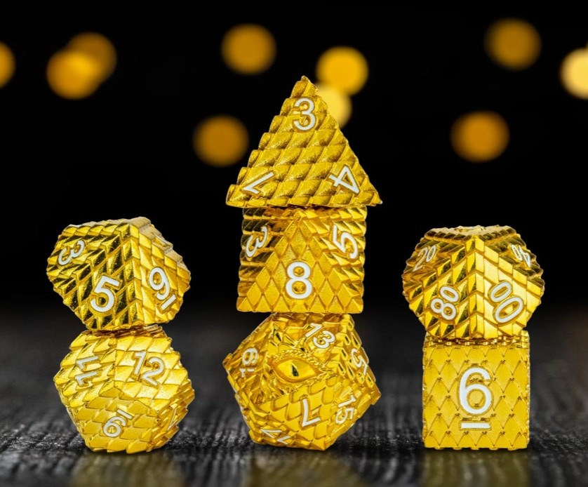 D&D Officially Licensed Dragon Scale Metal Dice Set - Gold
