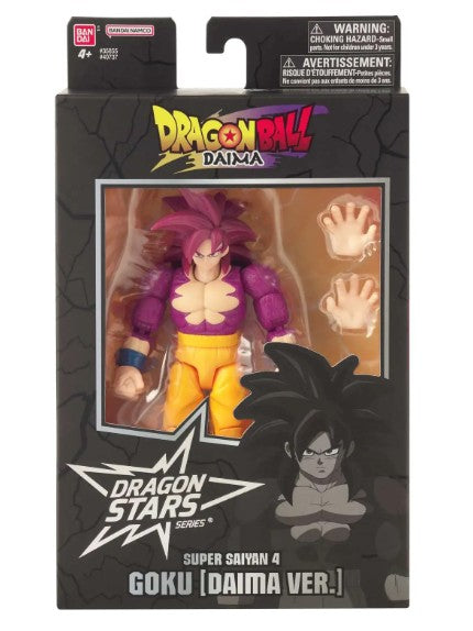 BANDAI Dragon Ball Z Dragon Stars Series 4 Super Saiyan 4 Goku (Daima Ver.) action figure in its original window box packaging.