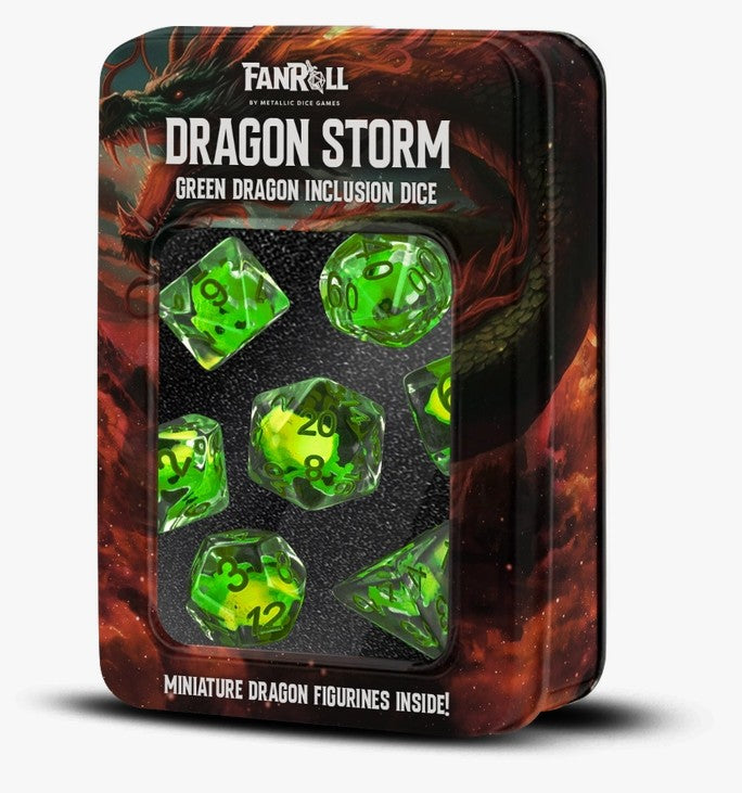 Dragon Storm Inclusion Resin Dice Set - Green Dragon