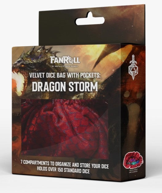 Dragon Storm Velvet Compartment Dice Bag - Red Dragon Scales