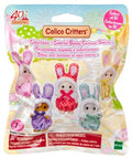 A package of Epoch Colico Critters 'Colorful Bunny Costume Babies' containing four small plush bunny figures in different pastel outfits, sealed in a colorful retail blister bag.