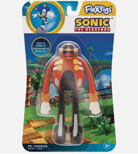 Sonic the Hedgehog Dr. Eggman Flexfigs action figure in its original blister card packaging, featuring Sonic branding and character artwork.