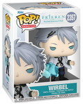 Funko Pop! Animation vinyl figure of Wirbel from Frieren: Beyond Journey's End, shown in its original window box packaging. The figure has light gray hair, blue eyes, and is wearing a white lab coat over a black and white patterned shirt.