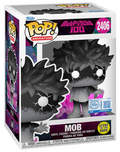 Funko Pop! Animation vinyl figure of Mob from Mob Psycho 100, number 2406, in its original retail packaging. The figure is black with glowing white eyes and holds a pink glowing object.