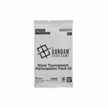 A sealed white card game pack for Gundam Card Game, labeled 'Store Tournament Participation Pack 02,' with Bandai Namco branding and black printed text and logo on a plain light background.