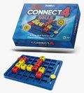 Fanroll Connect 4 Rolls game set showing the blue retail box above and the blue game board with red and yellow discs below on a light gray background.