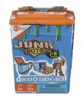 Junk Bot 13 toy building set in its original retail packaging, featuring a blue box with orange lids and green slime graphics, containing 13 small toy figures.