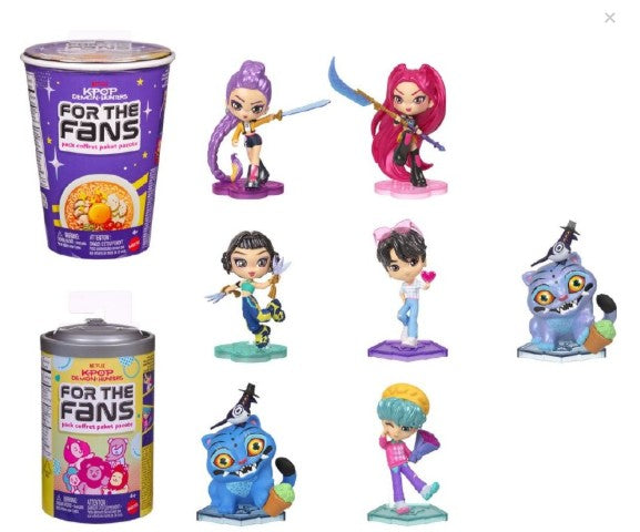 A collection of Magic: The Gathering mini figures and two mystery canisters from the 'For the Fans' series, displayed on a plain white background.