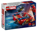 LEGO Marvel Spider-Man Car vs. Venomized Wolverine building toy box, set number 76336, featuring a red and blue Spider-Man car with a spider driver and a black Wolverine figure.