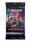 A Magic: The Gathering trading card booster pack for Dungeons & Dragons: Adventures in the Forgotten Realms, featuring artwork of a wizard and a purple diamond-patterned background.