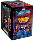 Marvel Guardians of the Galaxy Vol. 2 Plush Clip-Ons blind box by Penny Flats, featuring character illustrations of Groot, Rocket, and Baby Groot on a dark, fiery background.