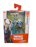 Fortnite Battle Royale Collection Ragnarok action figure in its original packaging, featuring a white and gray wolf character with a blue shield, held by an Epic Games brand card.