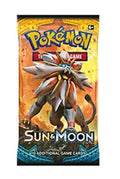 A Pokémon TCG booster pack for Sun & Moon, featuring a prominent illustration of the character Solgaleo on the front. The pack is shown against a plain white background.