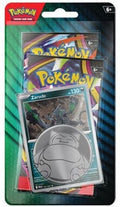 Pokémon trading card game accessory package containing a silver-colored Zarude card inside a clear protective sleeve, mounted on a colorful printed backing card.