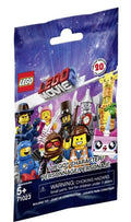 LEGO The LEGO Movie blind bag packaging, featuring a colorful illustration of various minifigures and the LEGO Movie branding on a dark blue starry background.