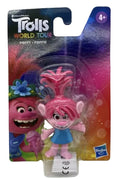 Hasbro Trolls World Tour Poppy figure in its original blister card packaging, featuring a pink-haired character in a blue dress against a colorful Trolls-themed cardback.