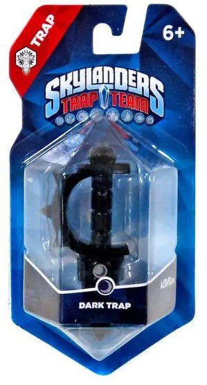 Skylanders Trap Team Dark Trap toy in its original blue and red blister card packaging, featuring the black plastic trap figure inside.
