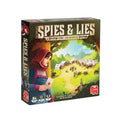 Box for the board game Spies & Lies, showing illustrated cover art with a woman in a red hood holding a letter and a camp scene with tents and soldiers. The Jumio logo appears in the lower right corner.