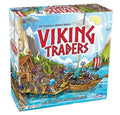 Viking Traders board game box by Outset, featuring a colorful illustrated Viking harbor scene with a large red title on the front.