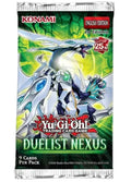Yu-Gi-Oh! Trading Card Game Duelist Nexus English Edition booster pack by Konami, featuring artwork of a white and blue dragon with green accents on a black and green background.