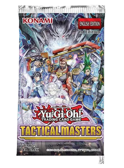 Yu-Gi-Oh! Trading Card Game Tactical Masters English Edition 1st Edition booster pack by Konami, featuring colorful anime character artwork on the front.