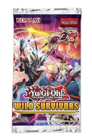 A Yu-Gi-Oh! Trading Card Game 'Wild Survivors' English Edition 10-pack booster pack by Konami, featuring colorful anime artwork of Yugi and monsters on the front.